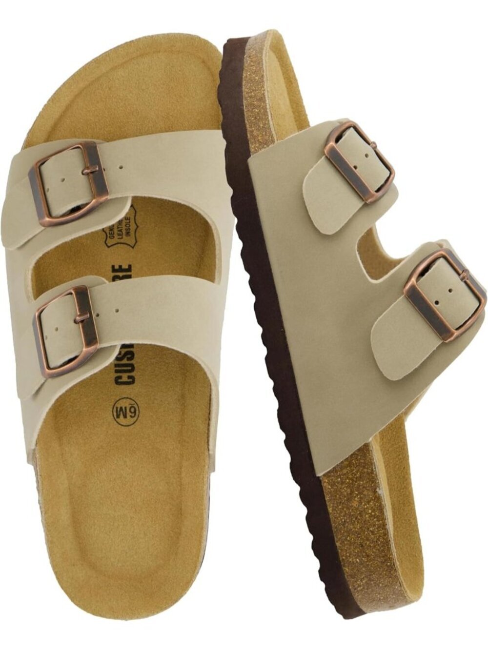 Women's Stone Footbed Sandals Comfort Double Buckle Two Strap Slide Flats Shoes